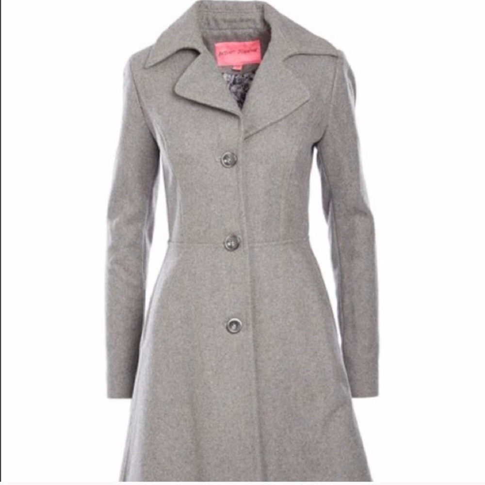 🛍 Betsey Johnson Silver Gray Car Coat BRAND NEW
